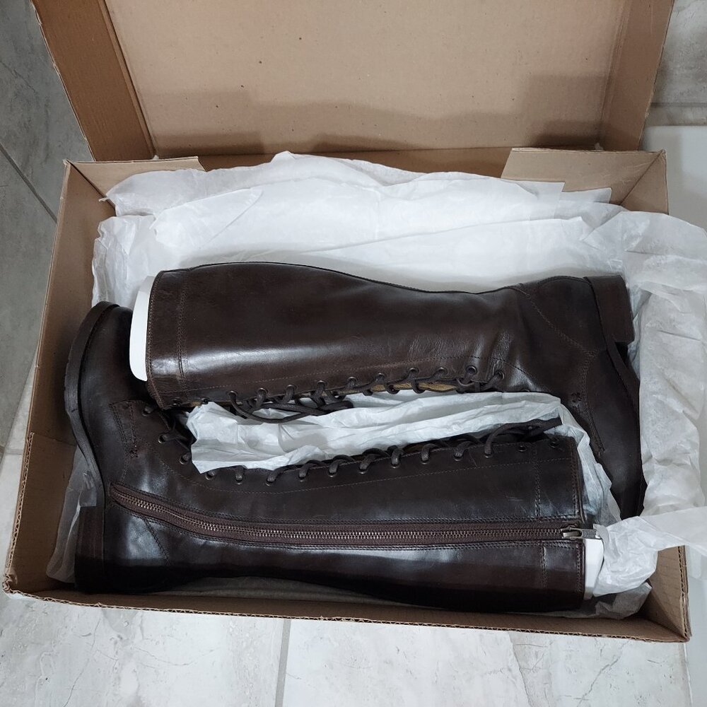Frye Melissa Tall Lace up Dark Brown Boots, size 6 M